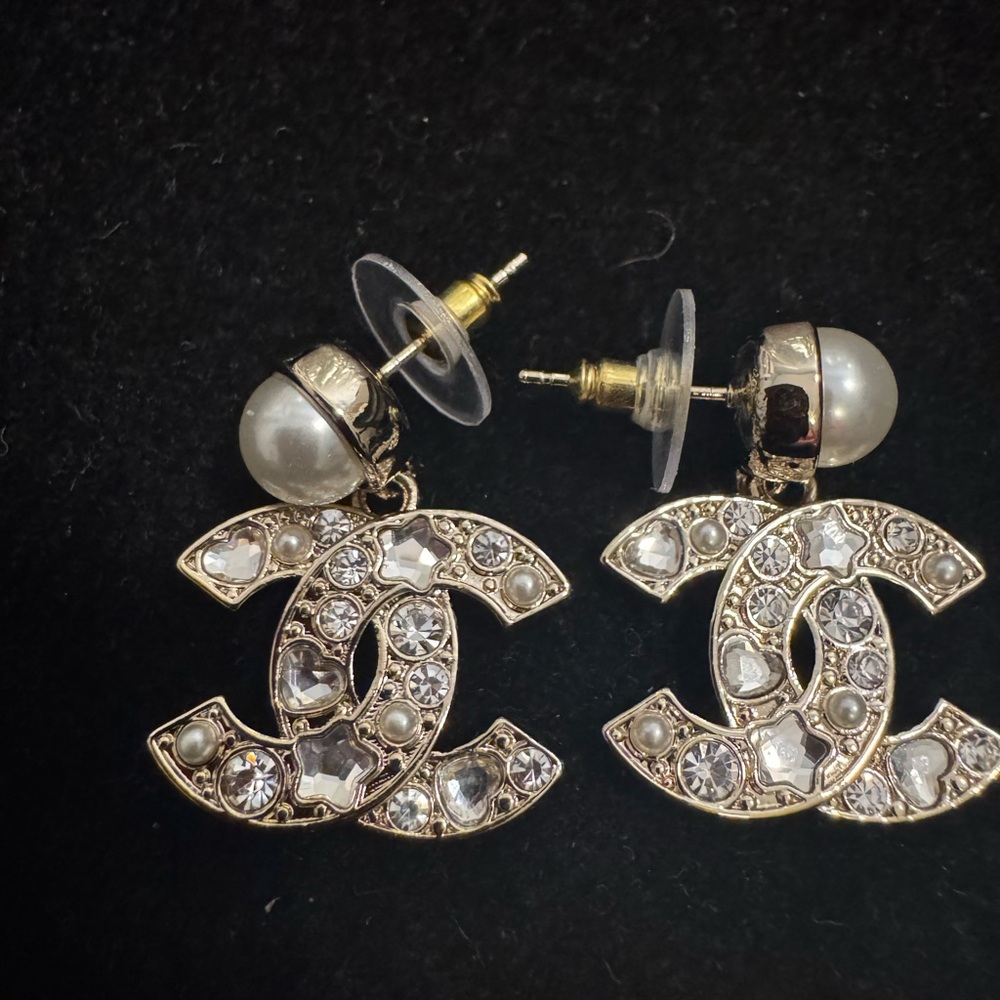 Chanel Gold and Silver CC Interlock Earrings - Picture 2 of 5